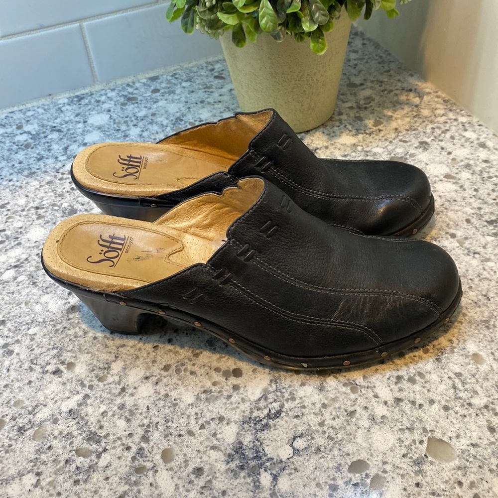 Sofft dark gray slip on heels mules size 7